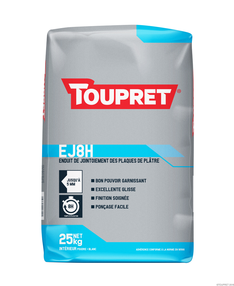 Sac d'enduit de jointoiement EJ8H en poudre pour plaques de plâtre, 25 kg, préparation supports murs intérieurs