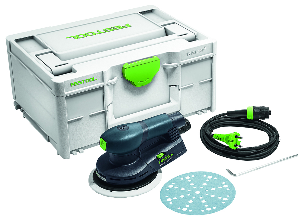 Ponceuse excentrique professionnelle ETS EC 150/5 EQ-Plus avec patin de ponçage de 150 mm pour un travail de précision.