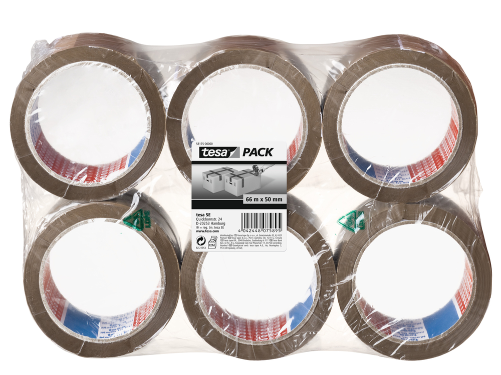 Lot de 6 Rouleaux Tesapack Universel Havane 66m x 50mm