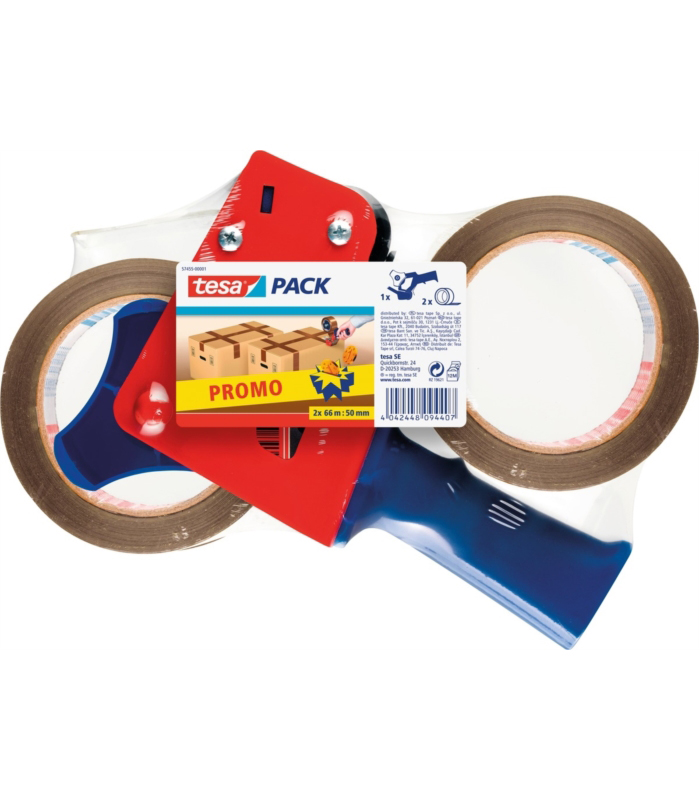 Lot de 2 rubans adhésifs Tesapack Universal brun 50 mm x 50 m avec dérouleur pour l'emballage et l'expédition de colis.