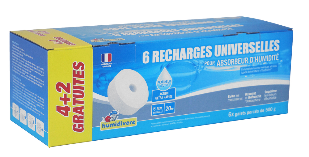 Humidivore 6 Recharges Universelles Galet Neutre 500 g dont 2 GRATUITES