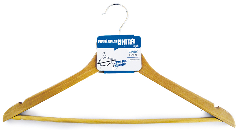 Cintre en bois verni galbé avec revêtement anti-glisse