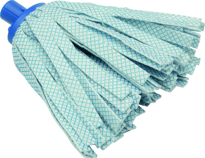 Tête de balai à franges synthétiques pour un nettoyage efficace des sols.