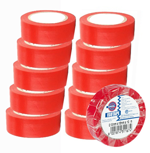 10 Rubans Adhésifs PVC Souple Auto-Extinguible Électricité Rouge 15 mm x 10 m