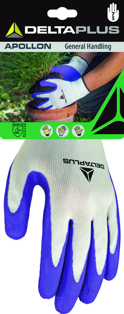 Paire de gants de jardin tricot latex violet T07 sur carte, antidérapants