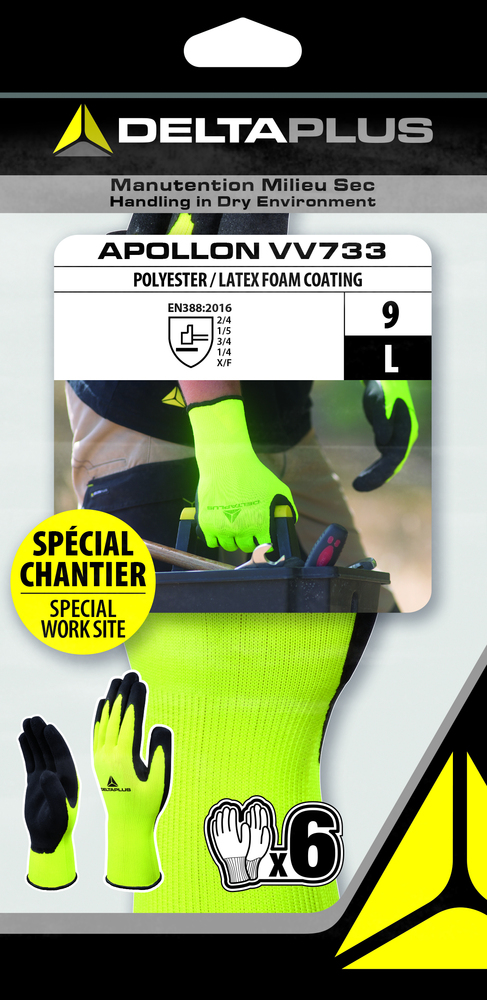 Paire de Gants Confort Tricot Enduit Latex Apolon Jaune Sachet de 6