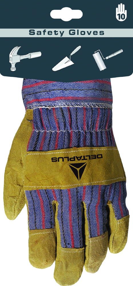 Paire de gants Docker robustes en croûte de cuir et toile, taille T10, sur carte, pour le bricolage.