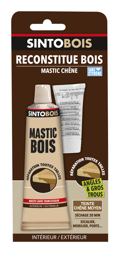 Sintobois Mastic Reconstitue Bois Tube 66ml Chêne Moyen