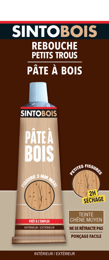 Sintobois Pâte à Bois Rebouche Imperfections Tube 80g Chêne Moyen