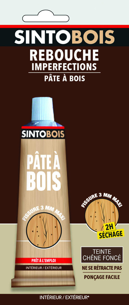 Sintobois Pâte à Bois Rebouche Imperfections Tube 80g Chêne Foncé