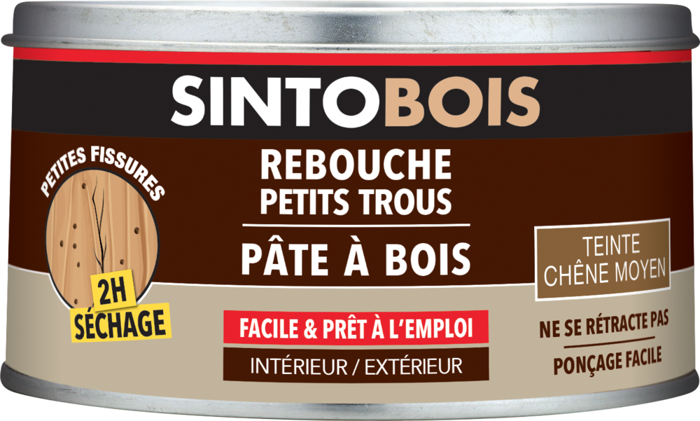Sintobois Pâte à Bois Rebouche Petits Trous Boite 250g Chêne Moyen