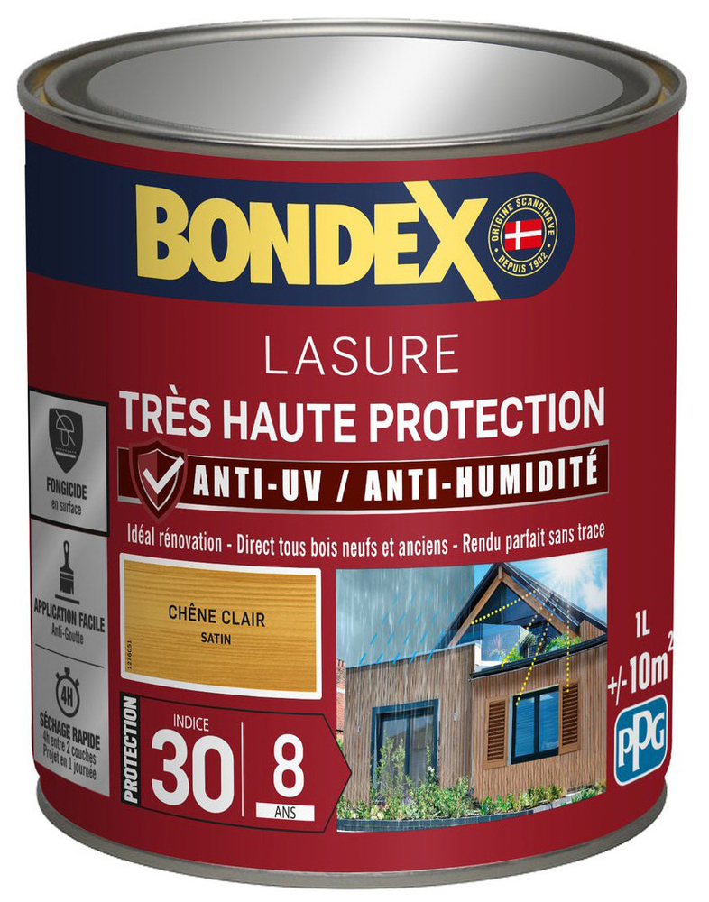 Lasure bois Très Haute Protection Satiné 8 ans en bidon de 1 litre