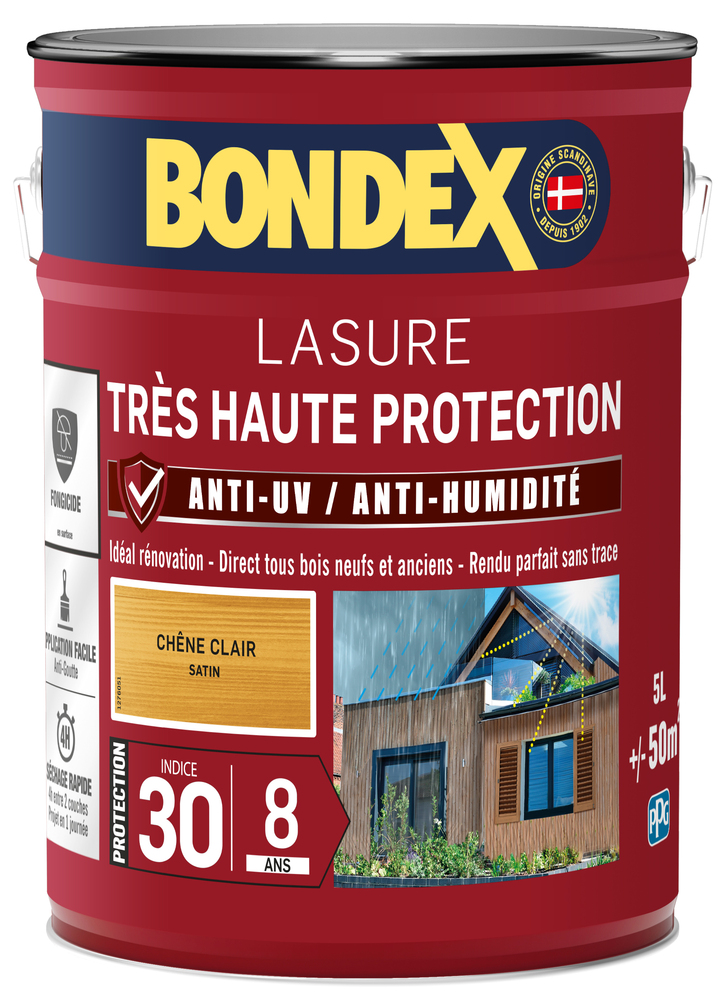 Lasure bois bidon 5L Très Haute Protection 8 ans finition satinée