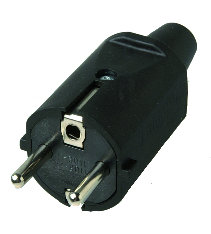 Fiche universelle bipolaire + terre en caoutchouc noir 16A robuste