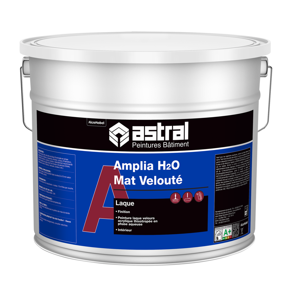 Peinture laque intérieure Amplia H2O Mat Velouté 10L, aspect soyeux et lavable