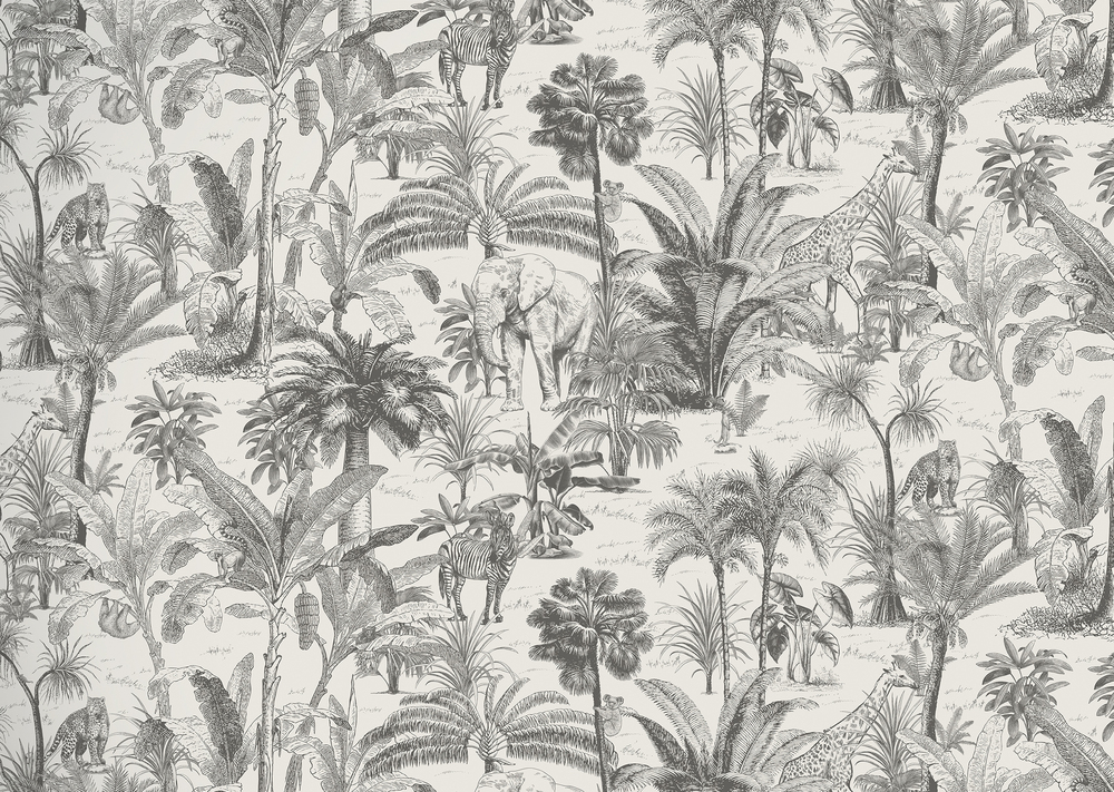 L97109D Jungle Odyssée Noir et Blanc 106 cm x 10.05 m