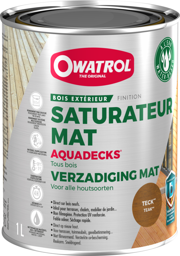 Aquadecks Saturateur bois en phase aqueuse teck 1L