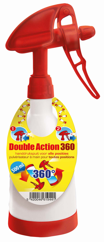 Pulvérisateur à main réversible double action 360° de 500 ml en plastique robuste pour l'entretien du jardin et des plantes.