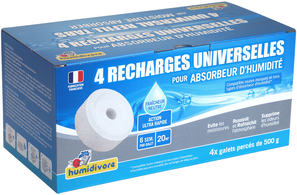 Recharge galet pour absorbeur d'humidité 500g x4 Action 2 en 1