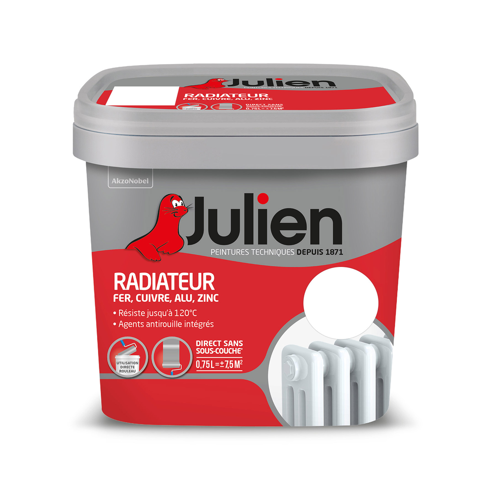 Peinture Radiateur brillant fer, cuivre, alu, zinc  blanc 0.75L