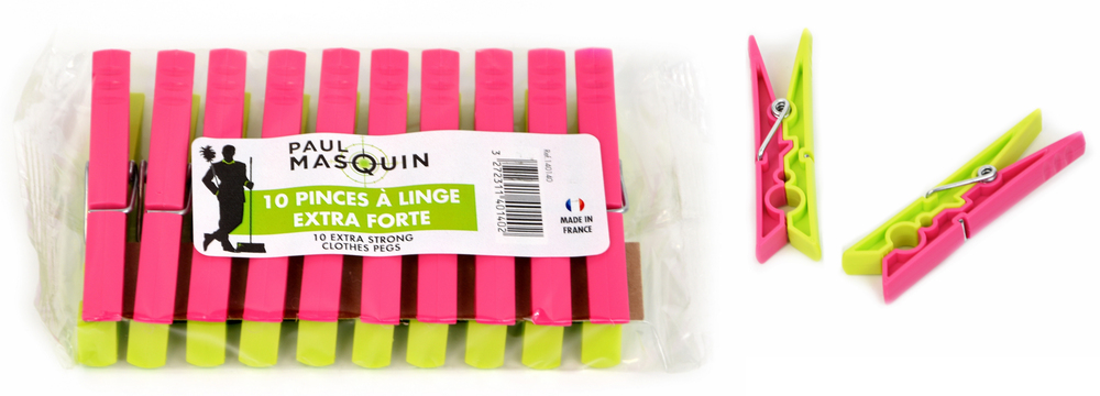 Pinces à Linge Plastique Extra Forte "Paul Masquin" Lot de 10 pinces