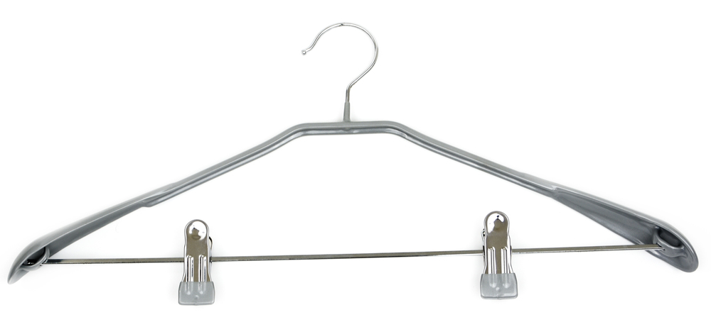 Cintre combiné avec épaulement antiglisse et pinces pour jupes et pantalons.