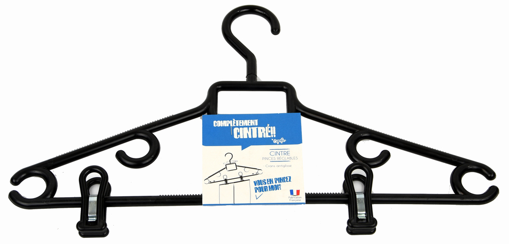 Cintre Plastique Noir à Pinces Réglables 
