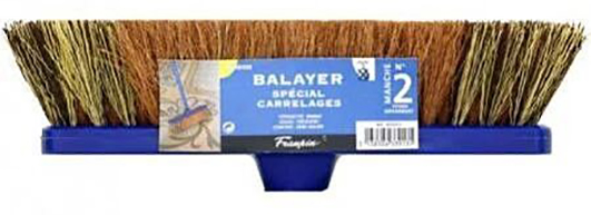 Balai droit spécial carrelage avec fibres synthétiques résistantes, pour un nettoyage efficace des sols carrelés et des joints.
