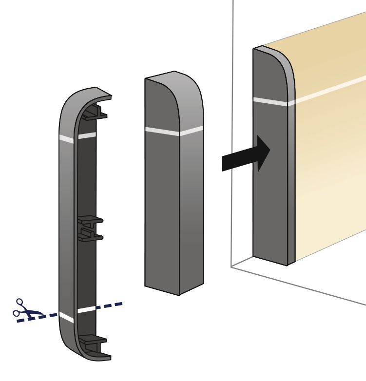 Embout de finition réversible à peindre en PVC gris pour parquets et stratifiés, lot de 10 pièces