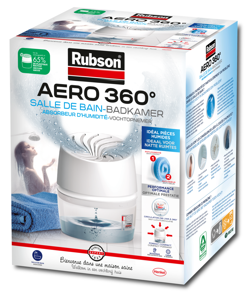 Absorbeur d'humidité AERO 360° blanc, livré avec 1 recharge Tabs 450g pour lutter efficacement contre l'humidité ambiante.