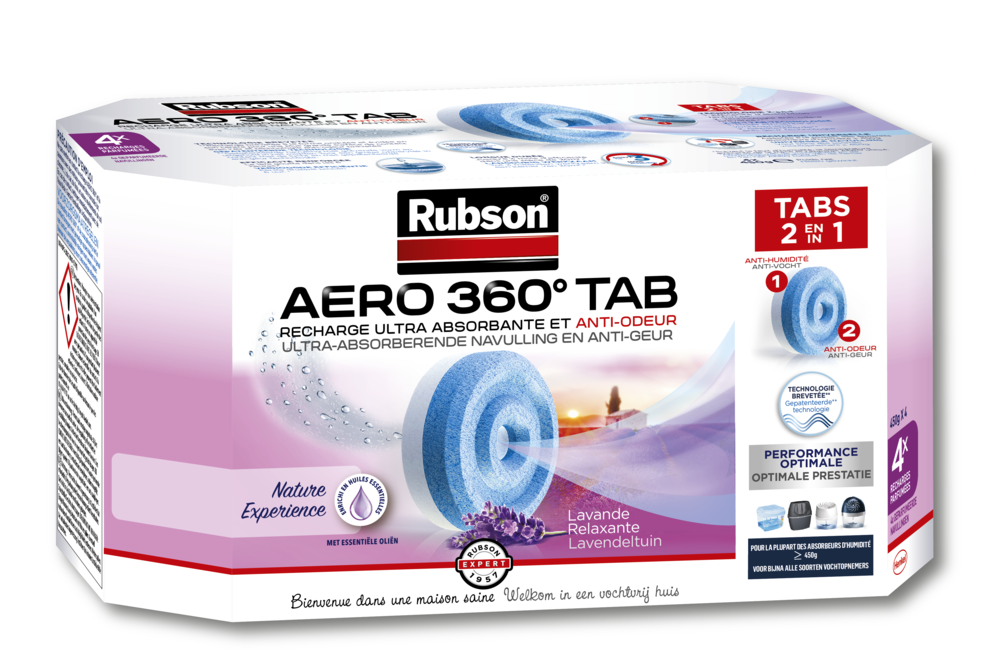 Recharges d'absorbeur d'humidité AERO 360° parfum lavande, pack de 4 pastilles de 450 g