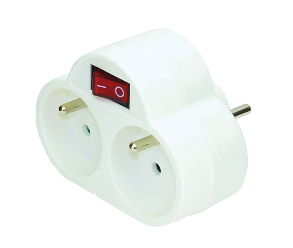 Multiprise électrique blanche 2x16A avec interrupteur