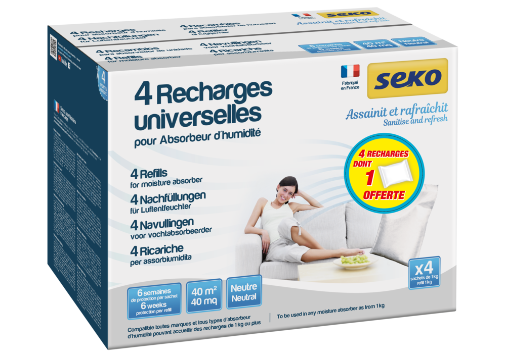 Recharges Universelles pour Absorbeur Humidité  Neutres x4 dont 1 OFFERTE