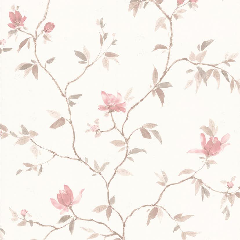 Papier peint vinyle sur intissé motif magnolia rose avec effet pailleté, référence 8304