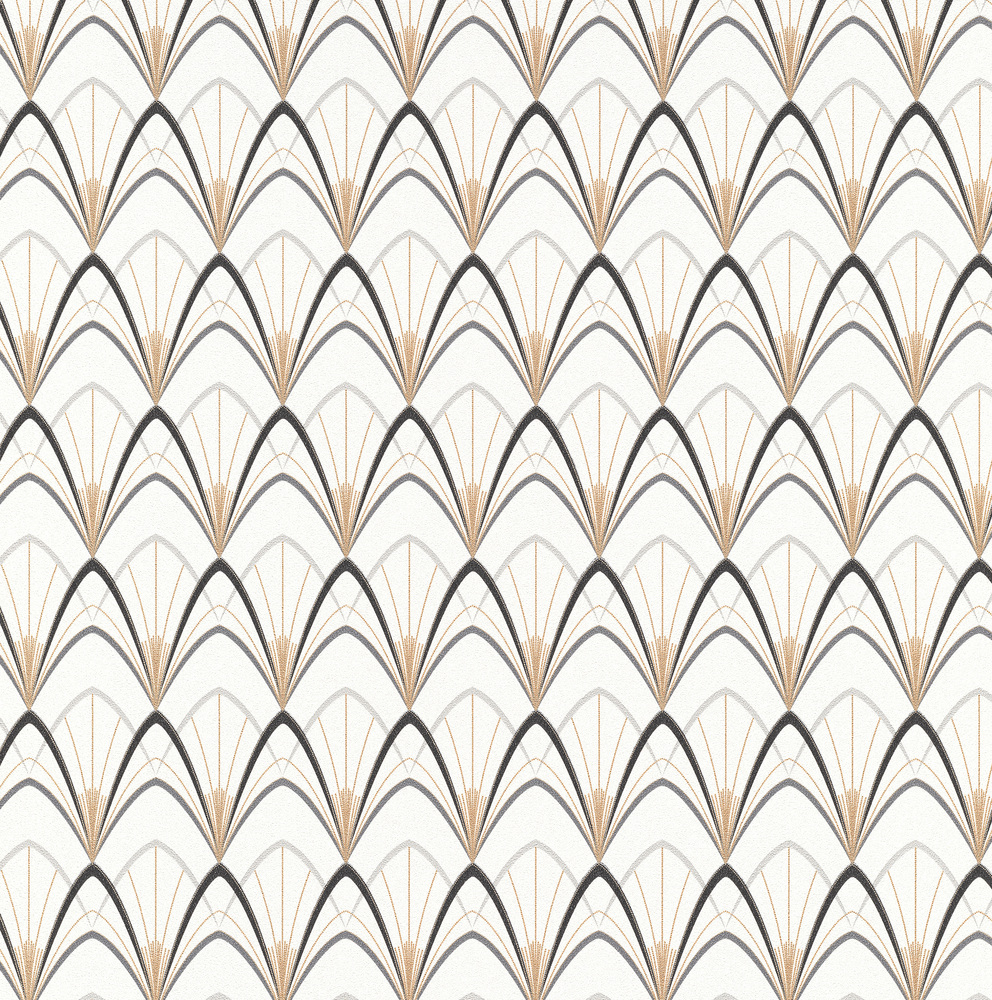 Papier peint vinyle grainé sur intissé Art Déco blanc 8231 avec motif géométrique