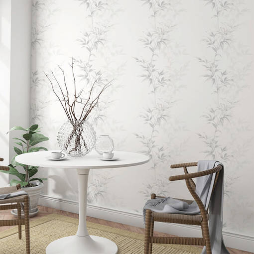 8057 - Vinyle Expansé sur Intissé Feuillage Gris Fond Gris Clair