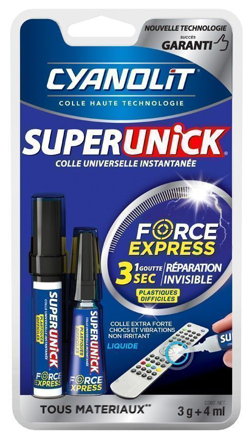 Colle Superunick Force Express Liquide Plastiques Difficiles Bi-Composant 3 g