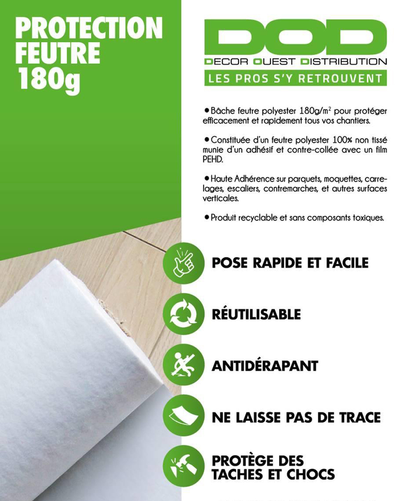 Bâche de Protection Adhésive DOD en Feutre 180g/m² 1 x 25 m