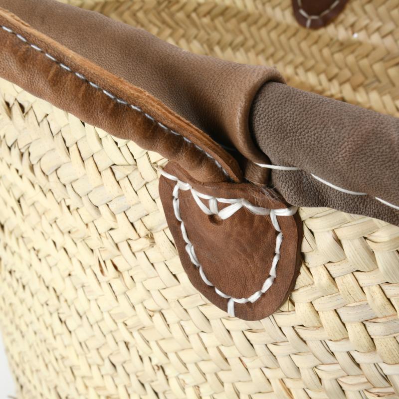 Panier Couffin Palmier Naturel + Bord et Poignées Cuir 55 cm