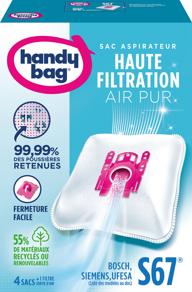 Sac aspirateur Handy Bag S67, lot de 4 sacs avec filtration haute performance
