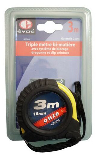 Mètre Ruban Bi-Matière Ohio 3 m x 16 mm Sous Blister