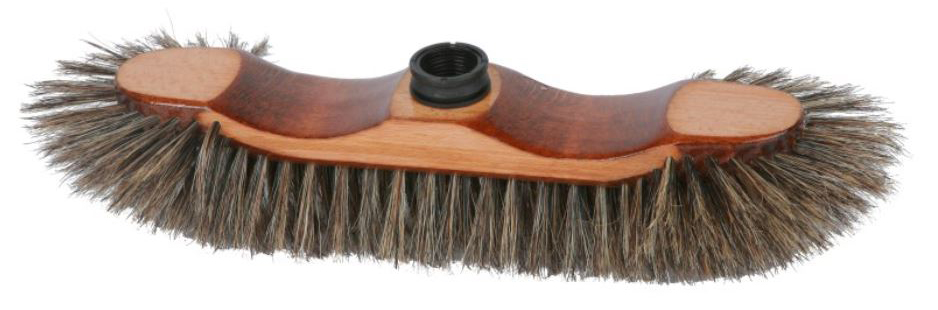 Balai en bois KAROPS à demi-tête avec soies grises, idéal pour un nettoyage précis et délicat.