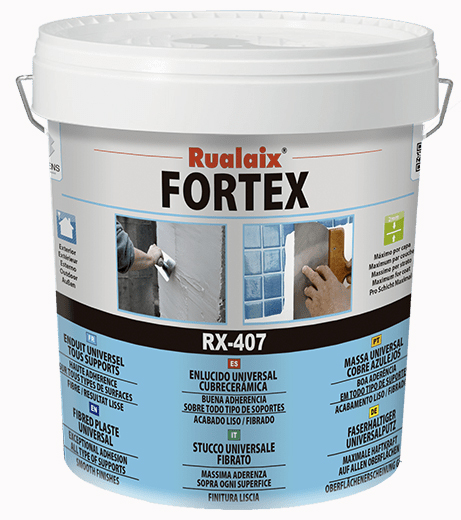 Enduit de lissage Rualaix Fortex RX-407 en seau de 15 kg pour murs intérieurs