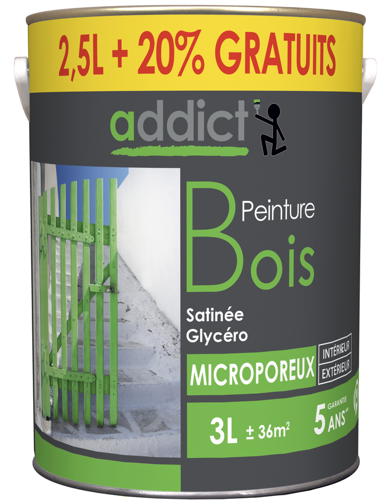 Peinture Bois Satin Microporeuse Blanc 2.5L + 20% GRATUIT
