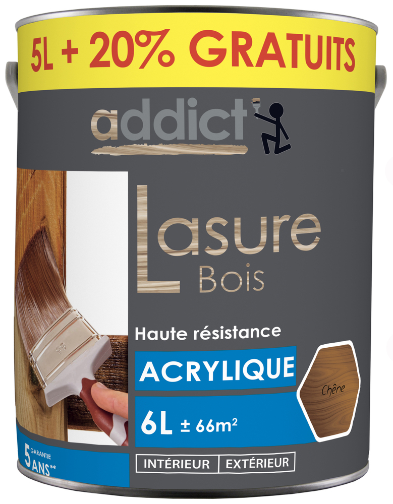 Lasure Bois Acrylique Satin 5L+20GRATUIT ADDICT DOD