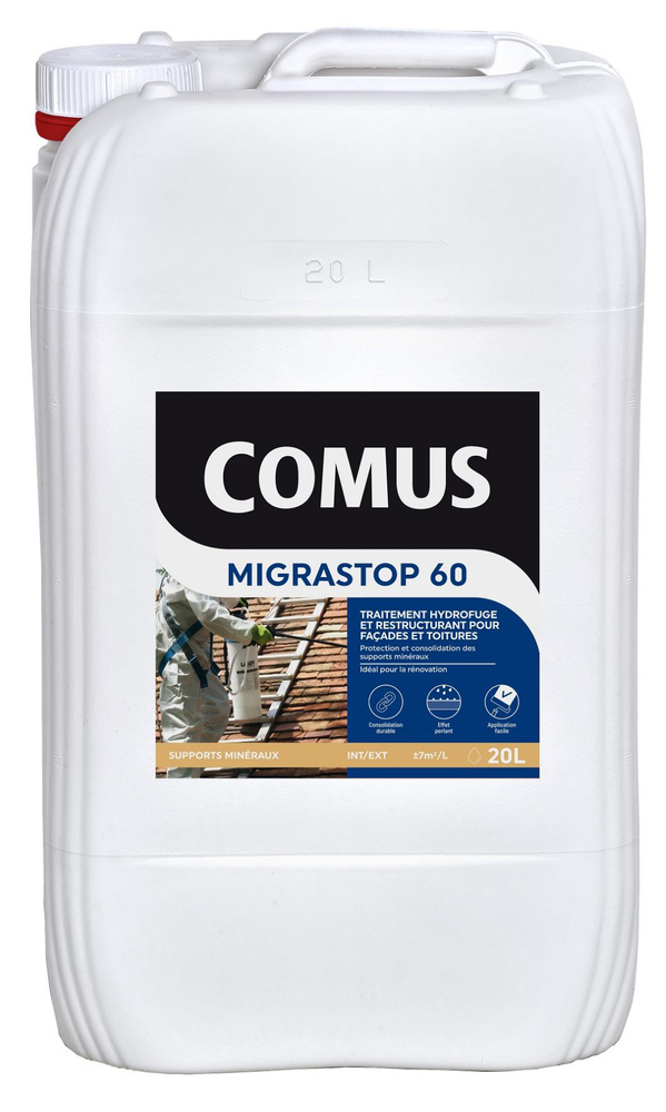 Antimousse Migrastop 60 pour façade et toiture, traitement curatif et préventif, bidon de 20L