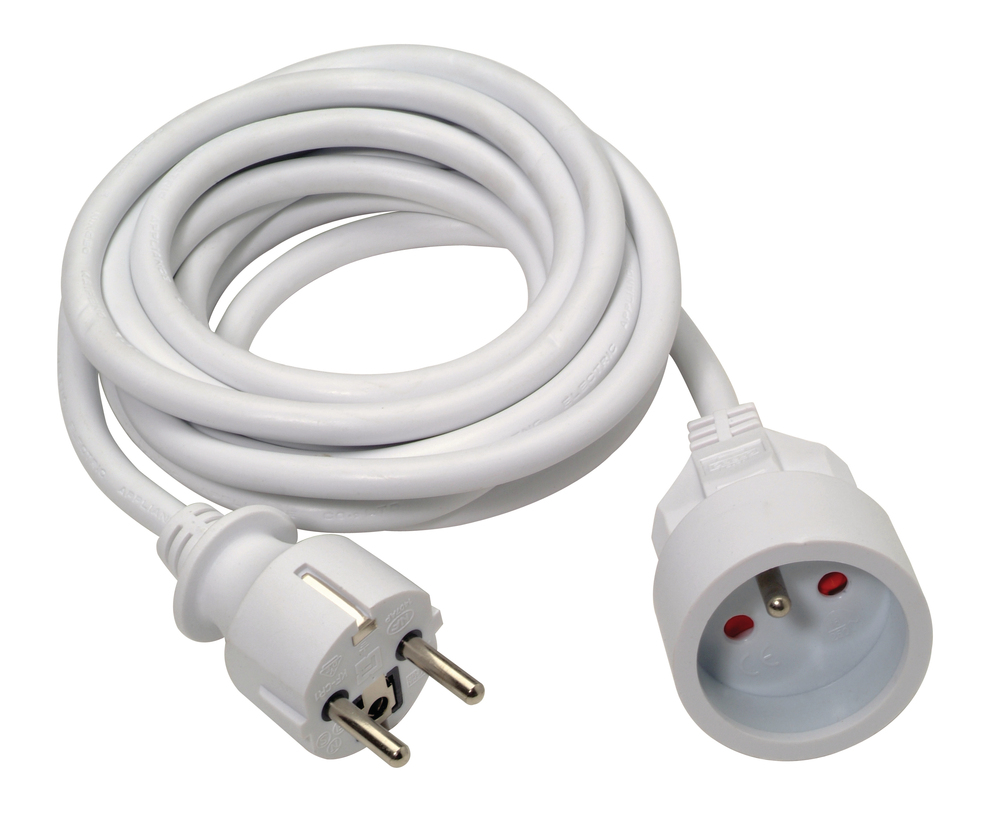 Rallonge électrique blanche de 3 mètres avec prise et fiche, câble 3G 1.5mm² en PVC