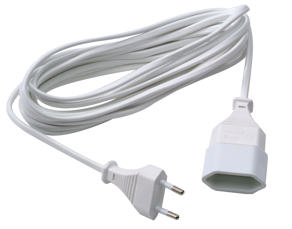 Rallonge électrique 2x0.75 PVC blanche de 5 mètres avec prises mâle et femelle