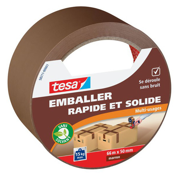 Ruban adhésif d'emballage Emballer Rapide et Solide Multi-Usage marron 66 m x 50 mm pour fermer des cartons
