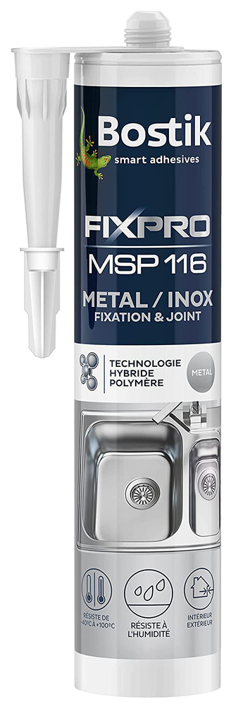 Mastic de Fixation & Joint Métal/Inox MSP 116 en cartouche de 290 ml, couleur gris métallique
